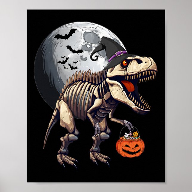 Poster Skeleton T Rex Dinosaur Amusants Halloween Citroui (Devant)