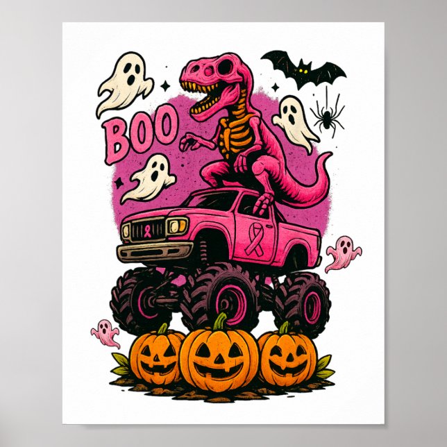Poster Skeleton T Rex Dinosaur Monster Truck Citrouille B (Devant)