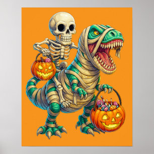 Poster Skeleton Whimsical équitation maman T-Rex Hallowee