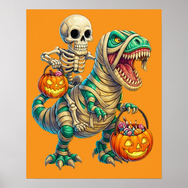 Poster Skeleton Whimsical équitation maman T-Rex Hallowee (Devant)
