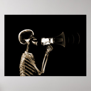 POSTER SKELETON X-RAY SUR MEGAPHONE - SEPIA