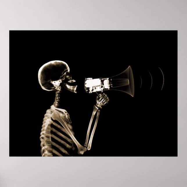 POSTER SKELETON X-RAY SUR MEGAPHONE - SEPIA (Devant)