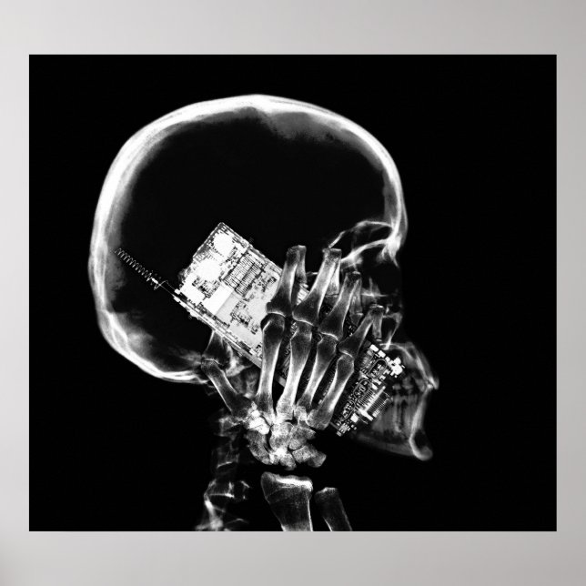 POSTER - SKELETON X RAY SUR TÉLÉPHONE BLK GRAY (Devant)