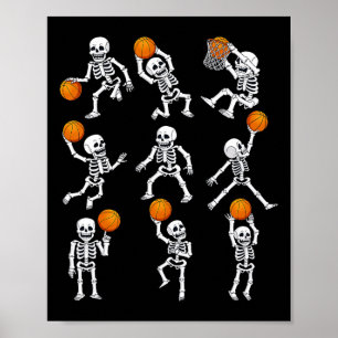 Poster Skeletons de basketball d'Halloween Dunking Dribbl