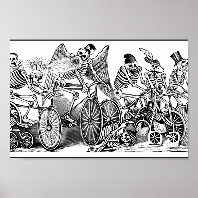 Poster Skeletons sur Vélos, Mexique (Devant)