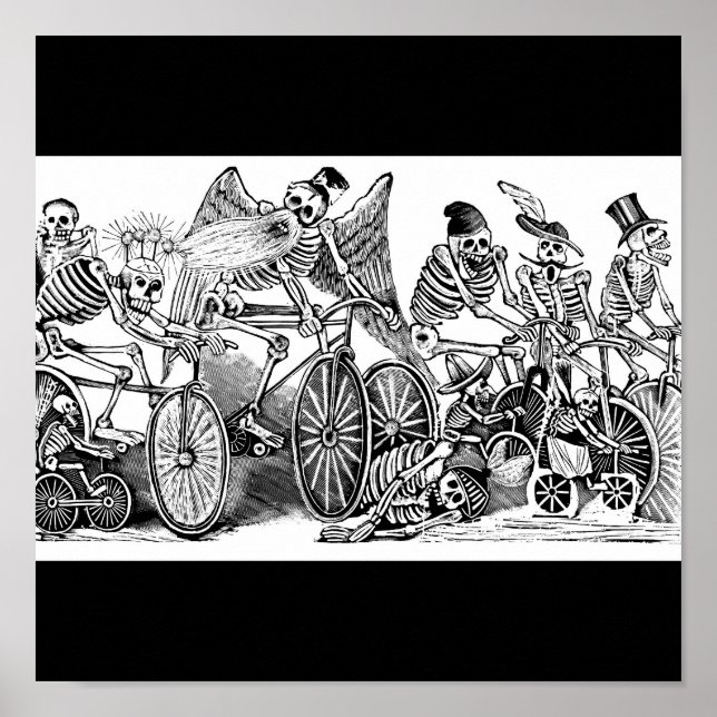 Poster Skeletons sur Vélos, Mexique (Devant)