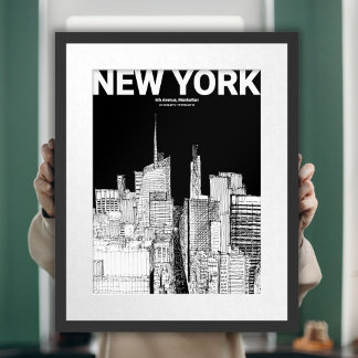 Poster Sketch de voyage en ligne Skyline Black & White mo