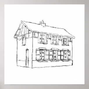 Poster Sketch of an Old House, with Shutters.