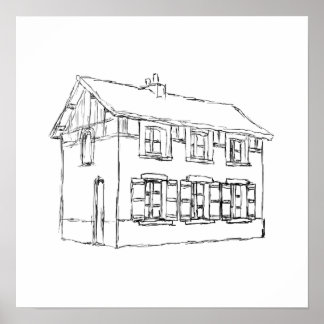 Poster Sketch of an Old House, with Shutters.
