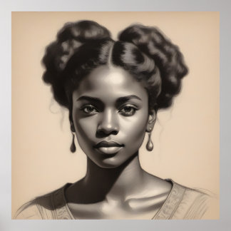 Poster Sketch vintage Black Woman Portrait