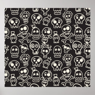 Poster Sketchchy noir crâne papier peint sans couleur