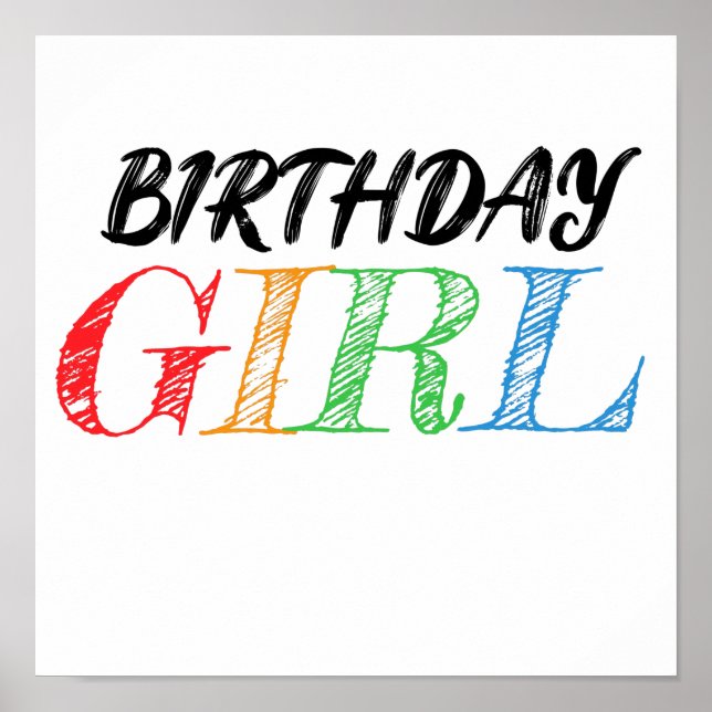 Poster sketchy and colorful birthday girl (Devant)