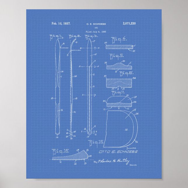 Poster Ski 1937 Brevet Plan directeur de l'art (Devant)