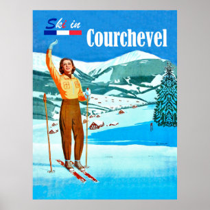 Poster Ski à Courchevel, femme à ski, France