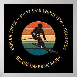 Poster Ski Beaver Creek, Colorado - Man Skier Texte Jaune