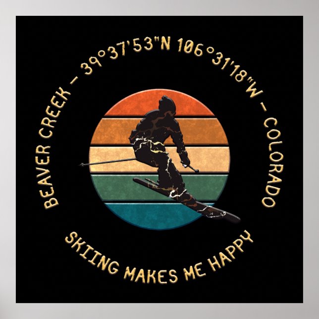 Poster Ski Beaver Creek, Colorado - Man Skier Texte Jaune (Devant)