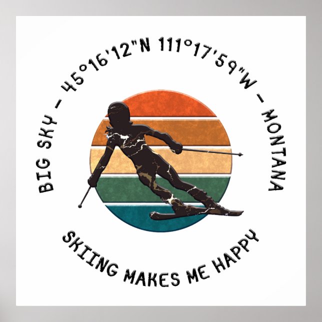 Poster Ski Big Sky, Montana - Femme Skier, Texte noir (Devant)