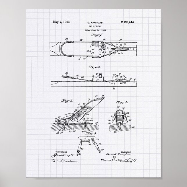 Poster Ski Binding 1940 Patent Art - Lined Peper (Devant)