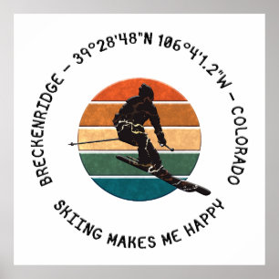 Poster Ski Breckenridge, Colorado - Man Skier, Texte noir