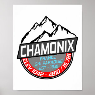 Poster Ski Chamonix T Chemise Mont Blanc France Para Ski