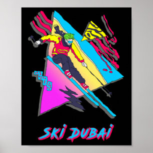 Poster Ski Dubai Style Rétro Ski Coloré Skieur Aventure