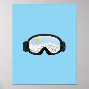 Poster Ski Goggles Mountain View Illustration Bleu clair