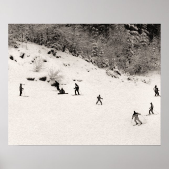 Poster Ski imprimé Sepia tonique, Amusant sur piste (Devant)