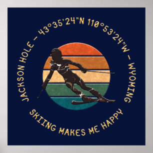 Poster Ski Jackson Hole, Wyoming - Femme Skier Sur Dark