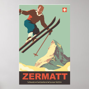 Poster Ski Jump on Zermatt, Suisse