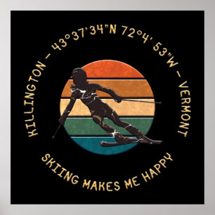Poster Ski Killington, Vermont - Femme Skier, Texte Jaune
