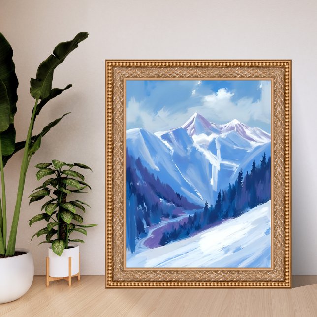 Poster Ski Mountain | Blue Watercolor Mountain Range (Créateur téléchargé)