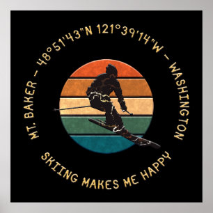 Poster Ski Mt. Baker, Washington - Man Skier, Texte Jaune