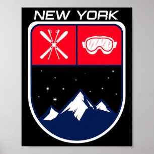Poster Ski New York Mountain Ski Trail Skier Goggle Po