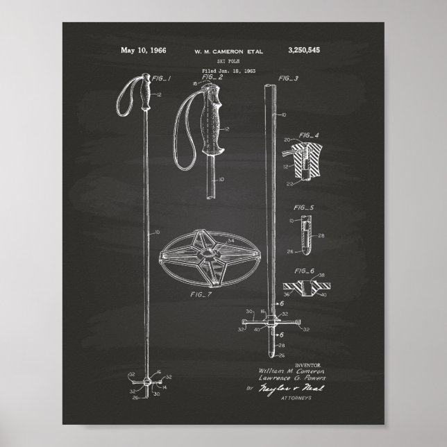 Poster Ski Pole 1966 Patent Art Chalkboard (Devant)