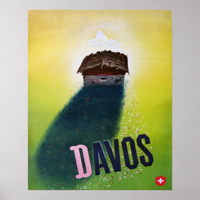 poster ski vintage, Davos (Devant)