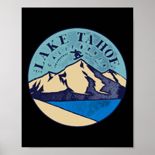 Poster Ski vintage sur le lac Tahoe Montagnes enneigées
