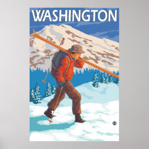 Poster Skier Carrying Snow Skis - Washington