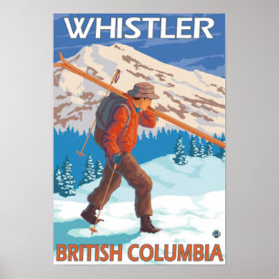 Poster Skier transportant des skis de neige - Whistler, C