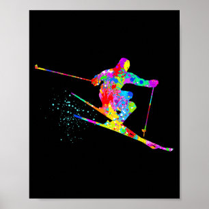 Poster Skieur de neige art cool arc-en-ciel éclaboussure