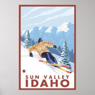 Poster Skieur de neige de Downhhill - Sun Valley, Idaho