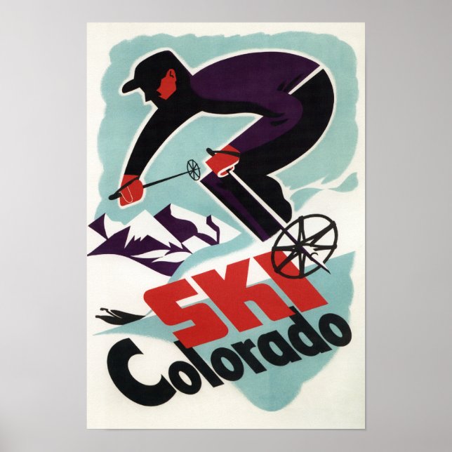 Poster Skieur habillé noir et violet (Devant)