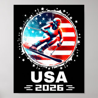 Poster Skieuse Équipe de Ski Usa 2026 Ski Drapeau América