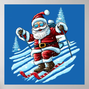 Poster Skiing Père Noël