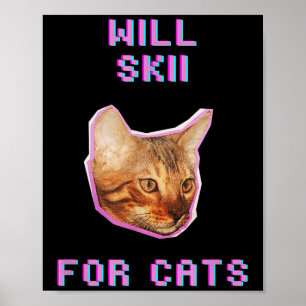 Poster Skiing Pour Chats Aventure De Neige D'hiver Drôle