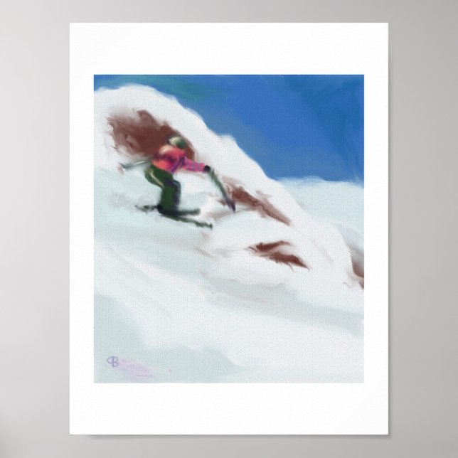 Poster Skiing Snow Mountain Art (Devant)