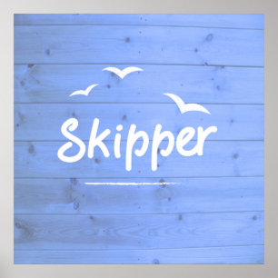 Poster Skipper Nautique voile bleu et blanc