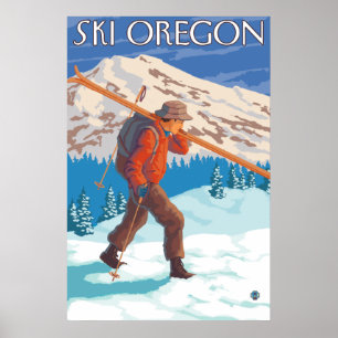 Poster Skis de transport de neige de skieur - Orégon