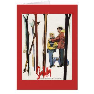 Poster Skis debout dans la neige par un couple
