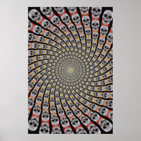 Poster: Skull Spiral: Trippy Design: Red Yellow