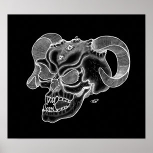 Poster Skull Teufelschädel schwarz weiß Zeichnung